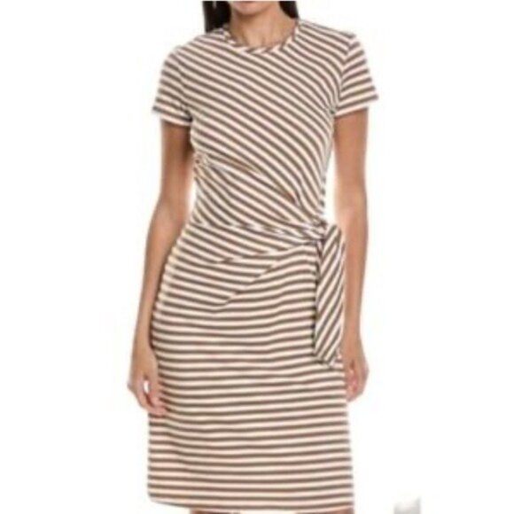 J.McLaughlin Elora Dress Brown White Stripes Catalina Cloth Sz M Coastal Prep - Picture 2 of 12